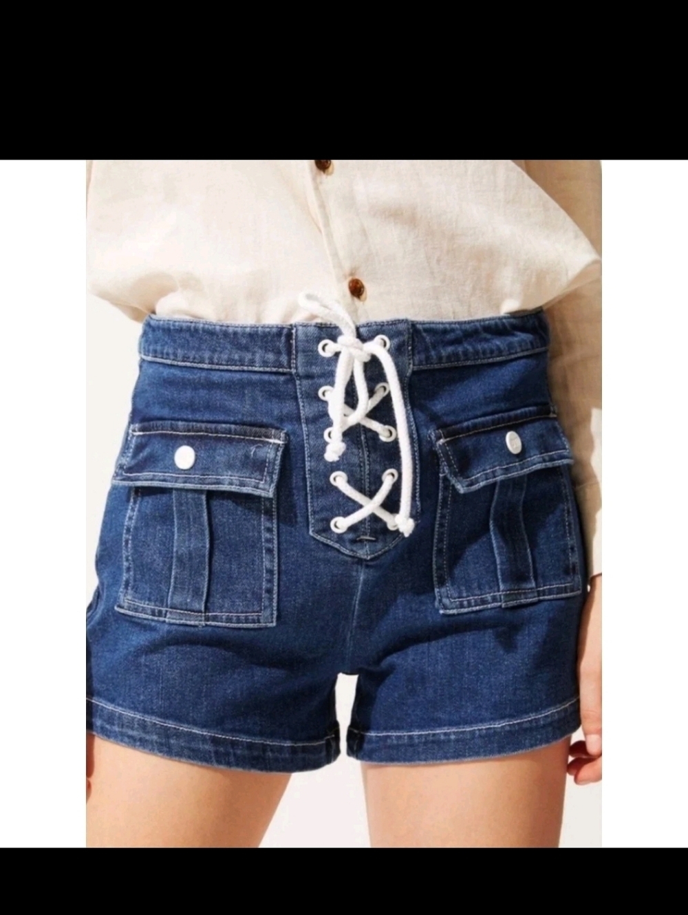 Solid & Striped Women's Lace-Up Blue Denim Shorts Sz 30 - Picture 2 of 8